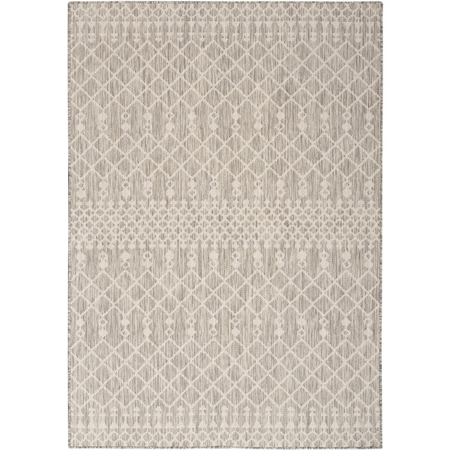 Nourison Positano Moroccan Trellis Flatweave Low Pile Indoor Outdoor Area Rug Light Grey 7' x 10'
