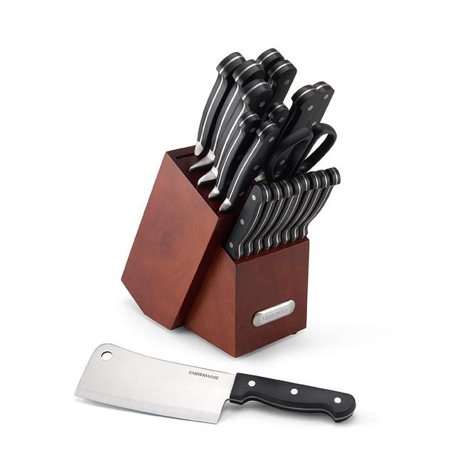 Farberware 5188866 21 Piece Classic Forged Triple Riveted Cutlery Set with Built-in Knife Sharpener, Black