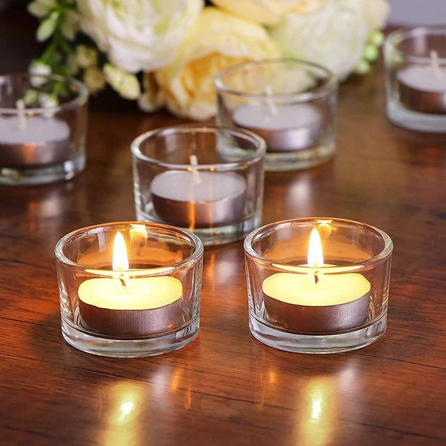 LAMORGIFT Glass Tealight Candle Holder Set of 12 - Clear Tea Lights Candle Holders for Wedding Centerpieces& Party Decorations& Home Decor…