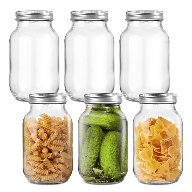 bofessor 6 Pack 24 oz Glass Mason Jars with Lids & Sealer, Regular Mouth Glass Jars for Food Storage, Airtight Canning Jars for Preserving, Pickling and DIY Crafts
