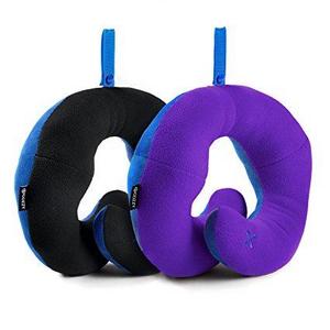 BCOZZY Chin Supporting Travel Neck Pillow - Supports the Head, Neck and Chin in Maximum Comfort in Any Sitting Position. Set of 2 SALE- Adult Size, BLACK+PURPLE