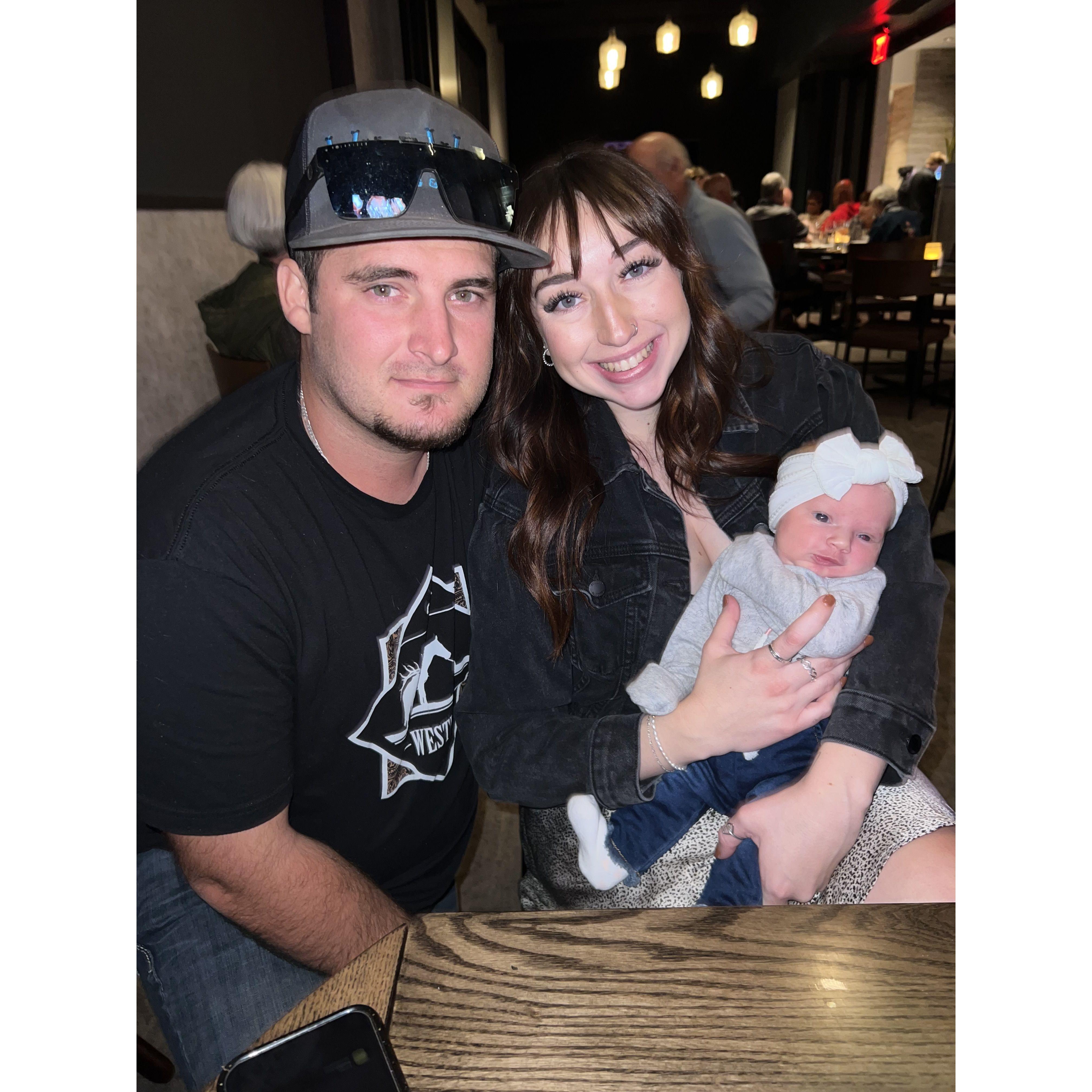 one of our first photos as a family of 3, on Hanna's 25th birthday! Lacie was a week old.