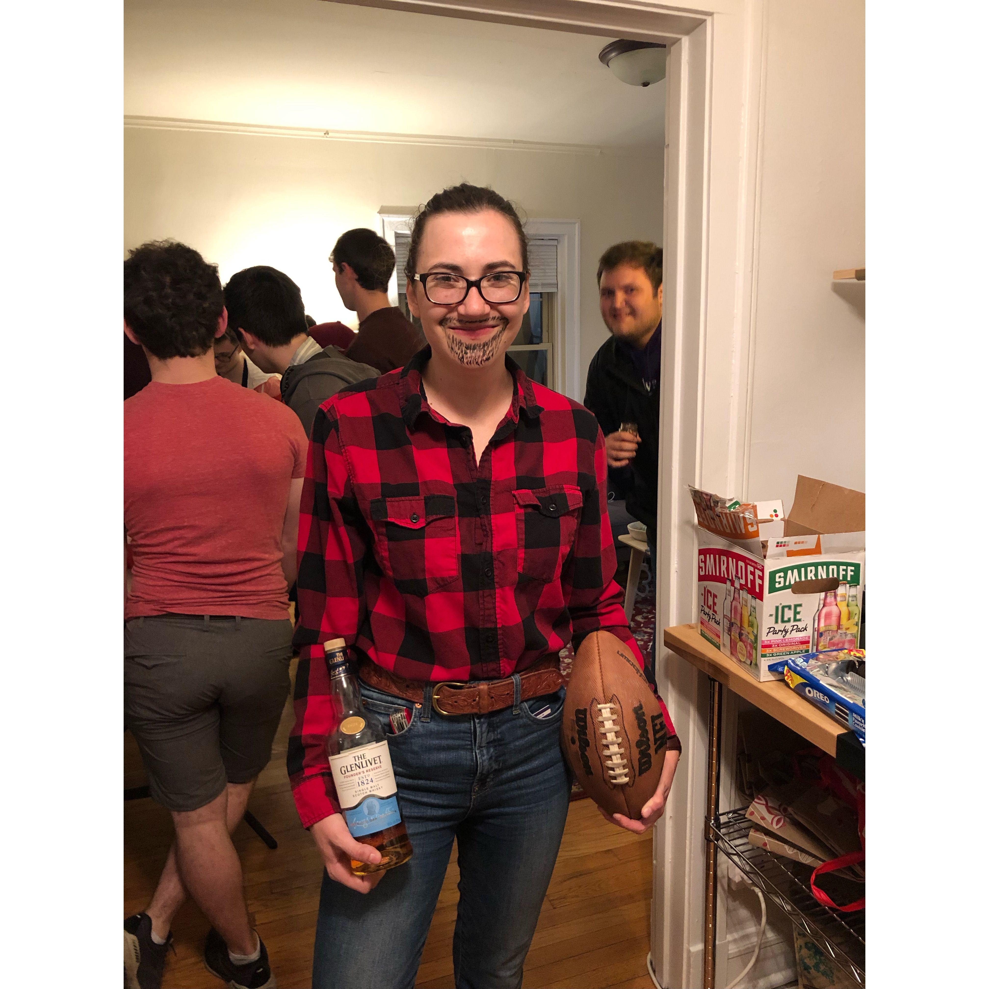 "Dress up as someone else in the studio" NUTS party - Bethany goes as Aaron (who was out of town)