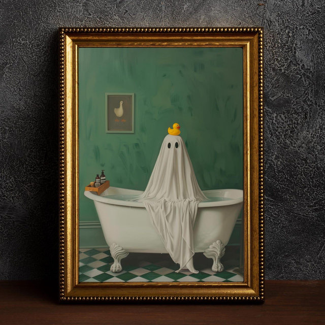 Victorian Ghost in Bathroom, Vintage Poster, Art Poster Print, Dark Academia, Gothic Home Decor, Witch Art, Cottagecore, Bathroom Decor