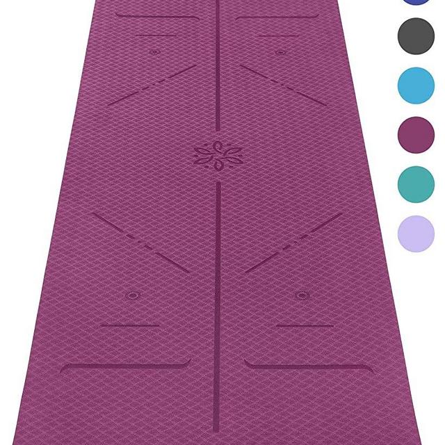 Ewedoos Eco Friendly Yoga Mat with Alignment Lines, TPE Yoga Mat Non Slip Textured Surfaces ¼-Inch Thick High Density Padding to Avoid Sore Knees, Perfect for Yoga, Pilates and Fitness