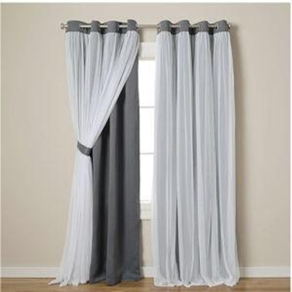 TOWN & COUNTRY LUXE Talia Double Layer Indoor Curtains, Sheer and Room Darkening Blackout, Grommet Top, Energy Efficient, 2-Pack Set, 52"x84", Black Pearl