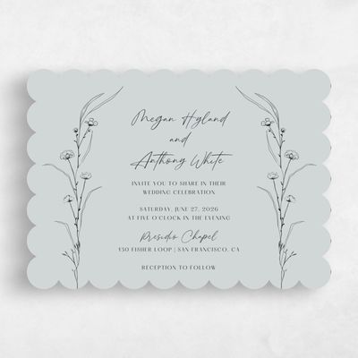 Blue Scalloped Wedding Invitation - Rolland Landscape