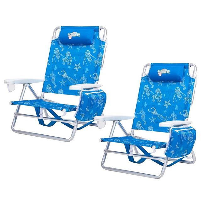 Old Bahama Bay Reclining Beach Chair Backpack 5-Position Lay Flat Lounge Chair for Adults Heavy Duty Portable Folding Lightweight with Cooler Bag Camping Chair for Sand Outdoor