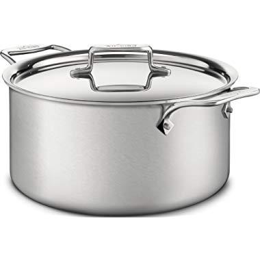 All-Clad BD55508 D5 Brushed 18/10 Stainless Steel 5-Ply Bonded Dishwasher Safe Stockpot Cookware, 8-Quart, Silver