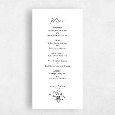 White Wedding Menu - Bow Bridge