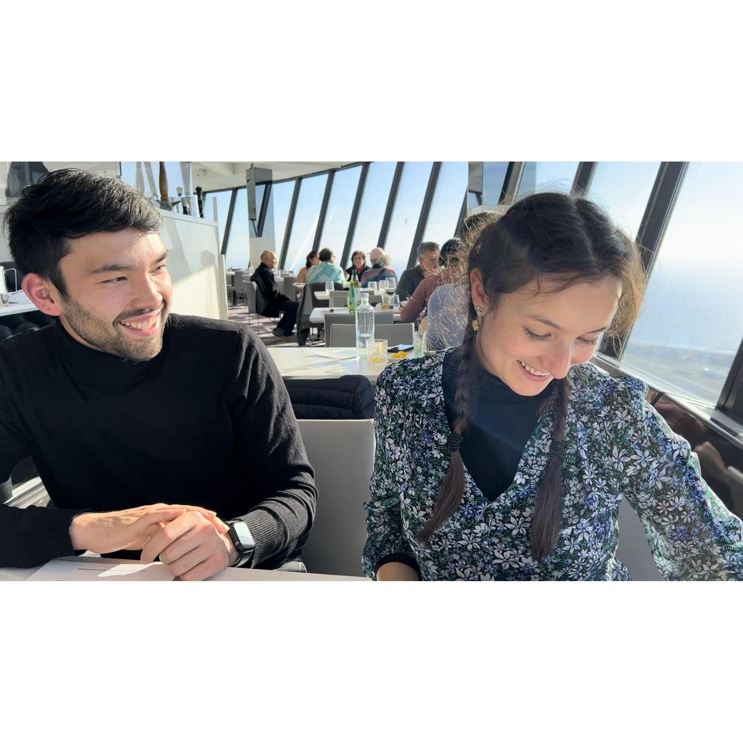 Celebrating Rebecca's birthday together for the first time at the top of the CN Tower in Toronto.