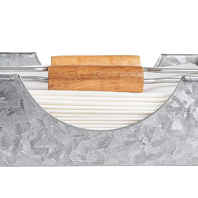 Rustic Napkin Holder with Dual Wooden Handles (Square) Country Style Galvanized Metal Heavy-Duty Kitchen & Dining Room Paper Storage,Indoor & Outdoor Use