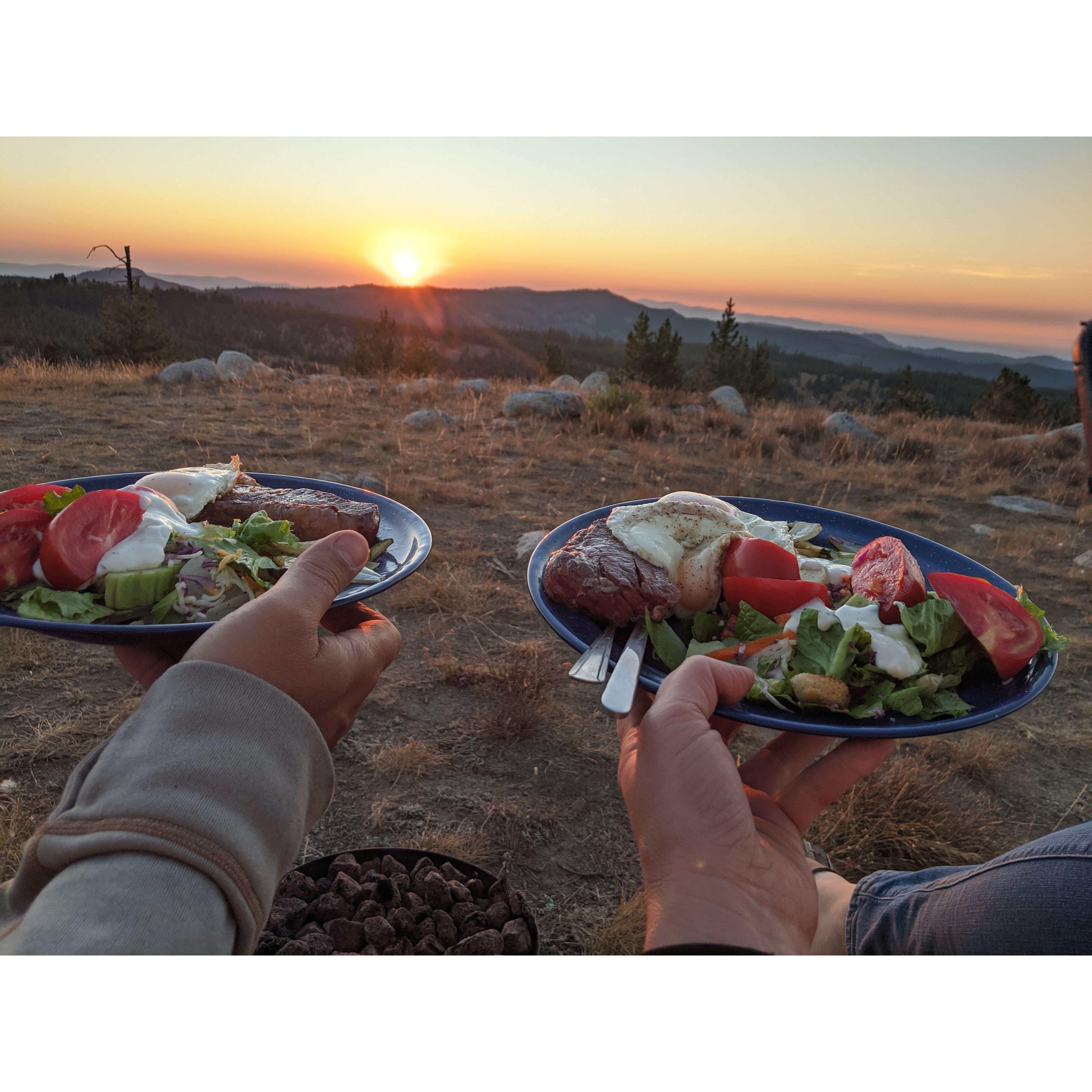Another excellent Lisa camp dinner looking toward the sunset.