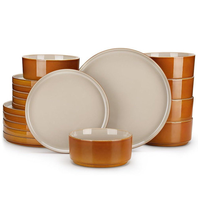 vancasso ONION Ceramic Plates and Bowls Sets, 18 Pieces Grey Dinnerware Sets for Kitchen, Reactive Glaze Dishes Set for 6, Dishwasher and Microwave Safe