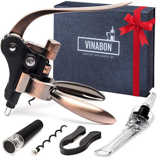 Vinabon Wine Opener Set - Premium 2019 All-In-One Wine Bottle Opener Kit - Lever Wine Opener Corkscrew Set - Wine Opener Kit - Cute Rabbit Manual Wine Cork Remover Set for Women Men - eBook WineGuide