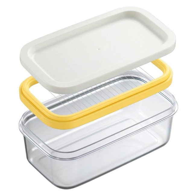 Butter Dish with Lid, Plastic Rectangle Butter Keeper with Cutter for Easy Cutting and Storage, Butter Container Butter Box Case for Countertop or Fridge
