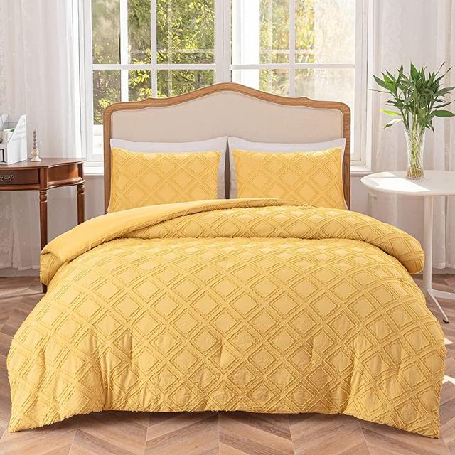 SLEEPBELLA Queen Size Comforter Set Yellow Tufted Design, Super Soft Microfiber Bedding Set, Lightweight and Fluffy Queen Bed Comforter for All Seasons (Queen, 90''W×90''L, 3Pieces)