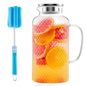 Glass Pitcher, 3.5L/118 oz Glass Water Pitcher with Lid and Spout, Heat/Cold Resistant Borosilicate Glass Water Carafe for Coffee, Juice and Homemade Beverage, with Long Cleaning Brush