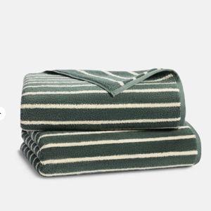 Brooklinen Super-Plush Turkish Cotton Bath Sheet Bundle - Striped Botanical Green