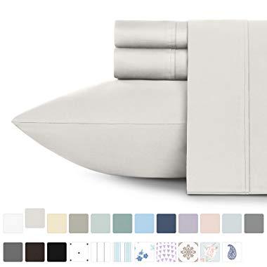 400-Thread-Count 100% Pure Cotton Sheets - 4-Piece Ivory Color King Sheet Set Long-Staple Combed Cotton Bed Sheets Breathable Sateen Weave Flat Sheets Fits Mattress Upto 18'' Deep Pocket
