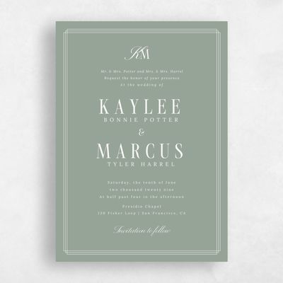 Sage, Green Wedding Invitation - Mahogany Portrait