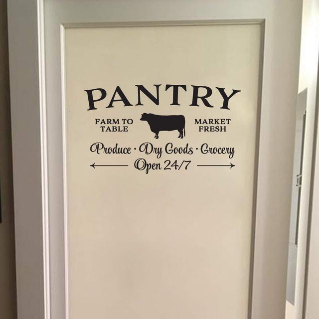 CELYCASY Pantry, Farm to Table Market Fresh Produce Dry Goods Grocery, Open 24/7 Glass Door Wall Decal Decor Sign, Kitchen Door, Beef Cow HH2264