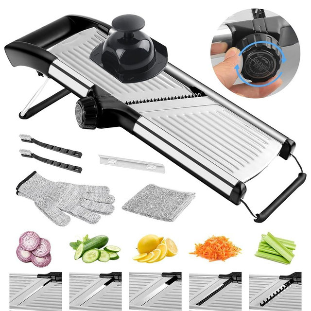 NIOSAVM Mandoline Slicer,vegetable chopper,Mandolin slicer for the kitchen, food slicer,Tomato chopper、potato slicer onion chopper,Stainless steel mandolin slicer,Includes gloves and cleaning brush