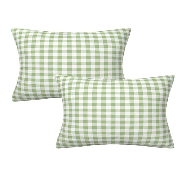 AHAHM Green and White Buffalo Check Plaid Throw Pillows Cover Spring Farmhouse Decorative Throw Pillow Case Indoor Outdoor Cushion Cover Pillowcase for Sofa Couch Living Room 12 x 20 Inch Set of 2