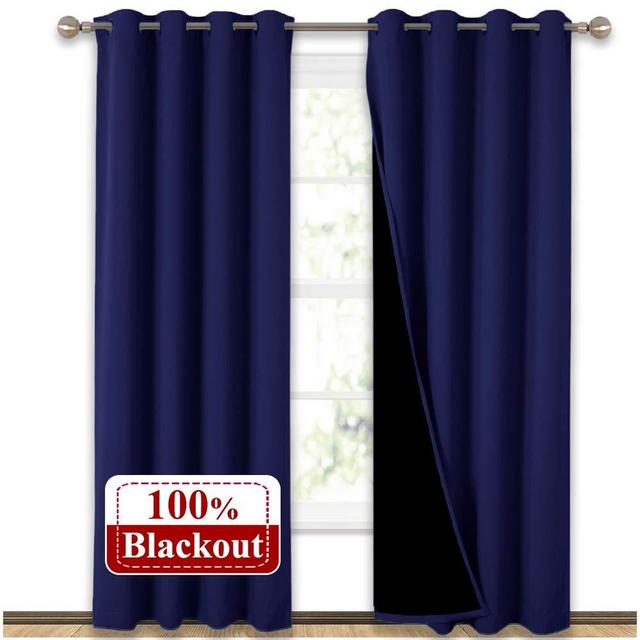 NICETOWN 100% Blackout Curtain Set, Thermal Insulated & Energy Efficiency Window Draperies for Guest Room, Full Shading Panels for Shift Worker and Light Sleepers, Navy Blue, 52W x 84L, 2 PCs
