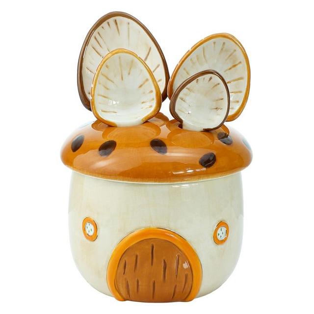 Sizikato 4pcs Porcelain Measuring Spoons with Base, Cartoon Mushroom House Shape