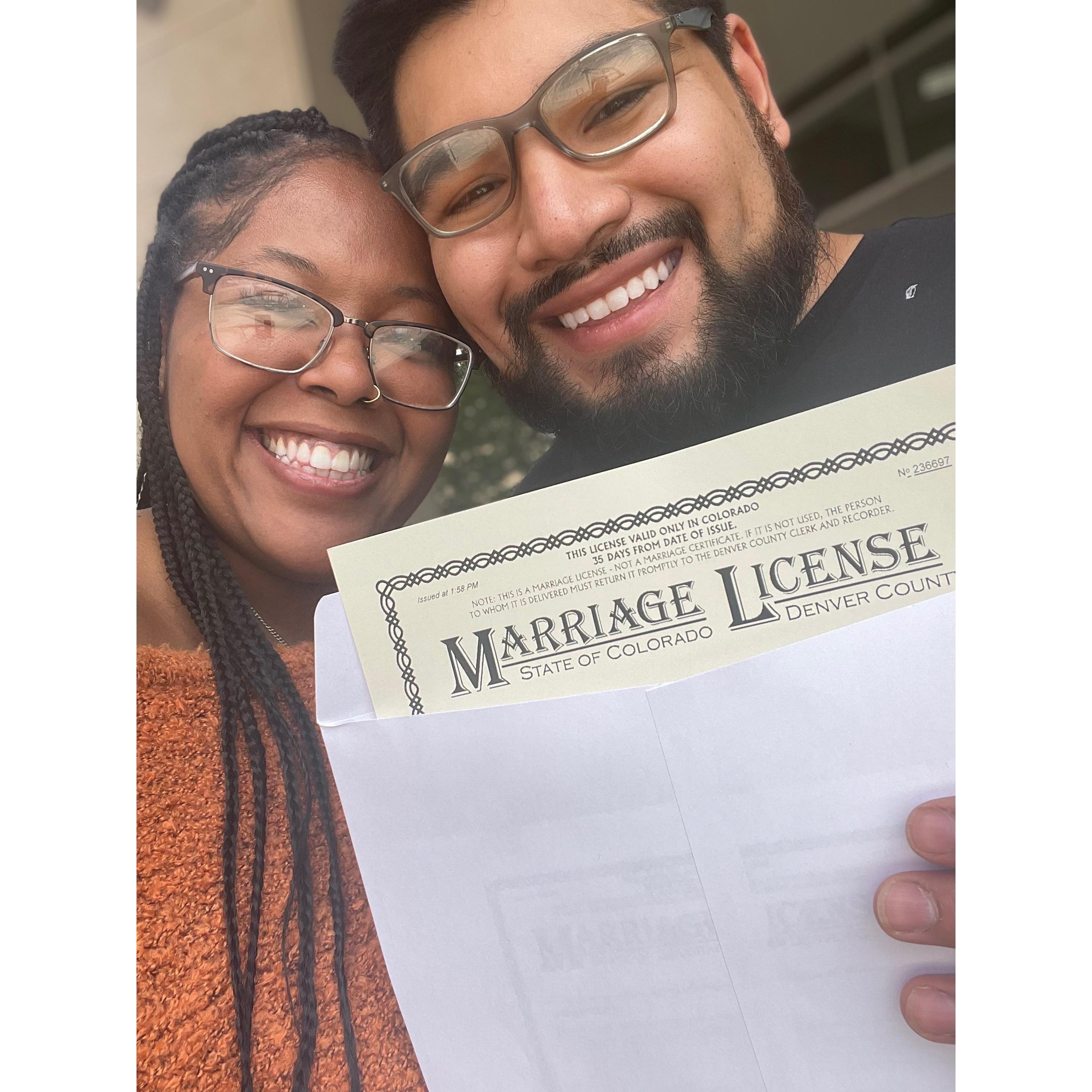 On July 6th, we eloped in Denver, Colorado at the courthouse! Our first official photo as husband and wife.