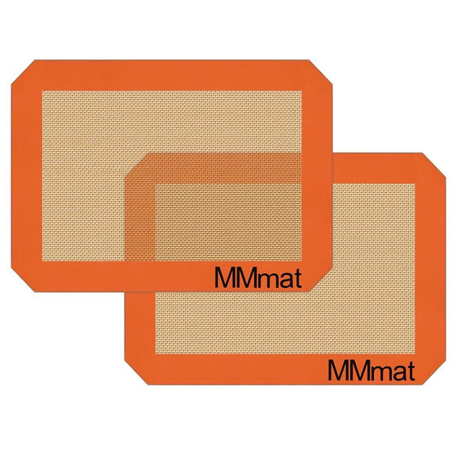 MMmat Silicone Baking Mats - Best German Silicone - Non Slip Silicone Baking Sheet, Non Stick Reusable Silicone Mats for Baking, Oven Liner, Counter Mat - 2 Toaster Oven Size Baking Mats