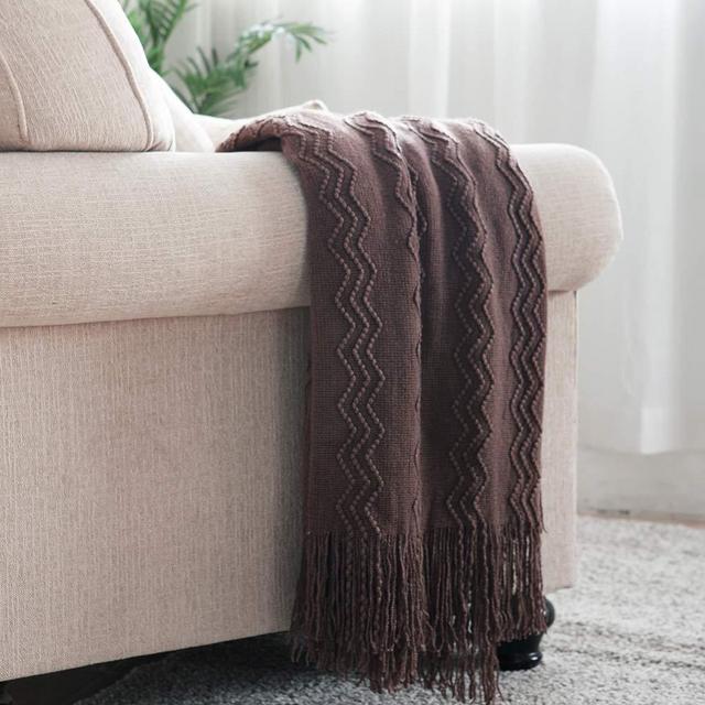 Bourina Textured Solid Soft Sofa Throw Couch Cover Knitted Decorative Blanket,Brown 50"x60"