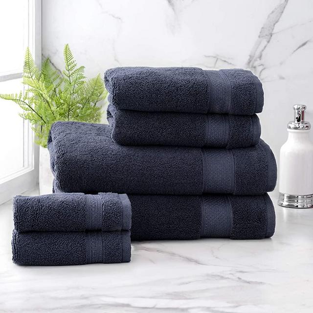 Welhome Ideal 6 Piece Quick Dry Bath Towel Set (Deep Navy) - Soft and Luxurious - Fade Resistant - Absorbent - Durable - Machine Washable - 2 Bath - 2 Hand - 2 Wash Towels