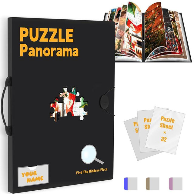 Puzzle Storage for 1000pcs with Central Mesh Window,Puzzle Holder with 5 Set Puzzles Stickers,Labeling Tabs and DlY Name Card Pocket,28.3 * 21in(Inner Page Size)
