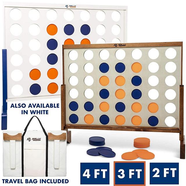 Giant 4 in A Row, 4 to Score - Premium Wooden Four Connect Game Set in 4' Wood Grain by Rally & Roar - Oversized Family Outdoor Party Games for Backyard, Lawn, Parties, Bar Game