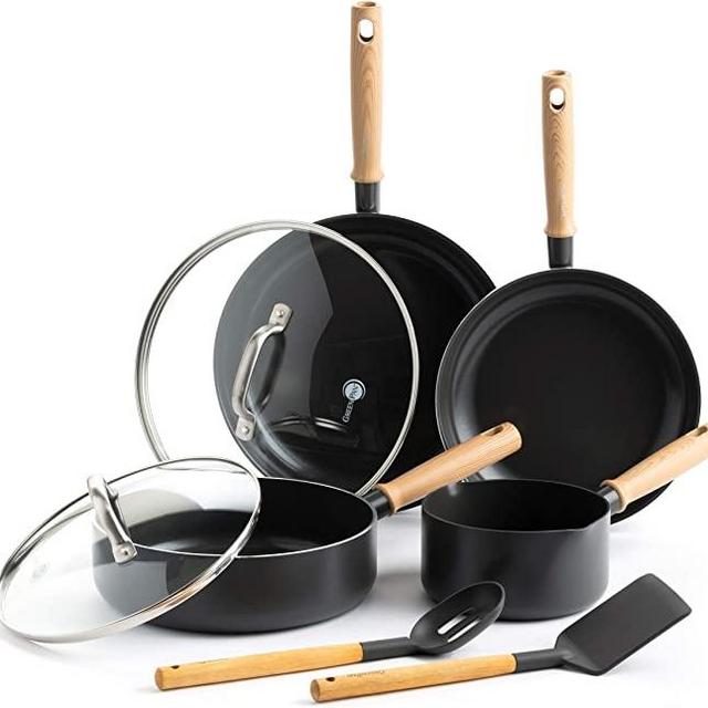 GreenPan Hudson Healthy Ceramic Nonstick, Cookware Pots and Pans Set, 8 Piece, Black