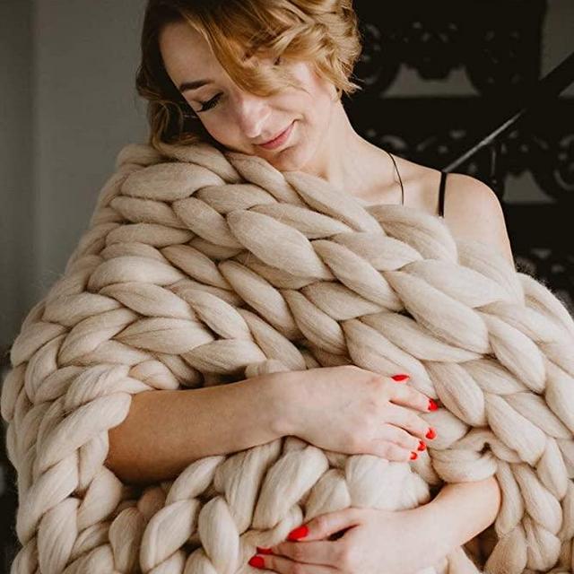 MLMGUO Knitted Throw Blanket for Sofa,Handmade Knit Chunky Blanket Throw Sofa Throw for Gift Sofa Bed,Chunky Knit Blanket(Camel 40"x47")