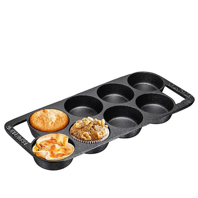 Pre-Seasoned Cast Iron Cake Pan for Baking Biscuits - 8-Cup Biscuit Pan With Helper Handles (Biscuit Pan)