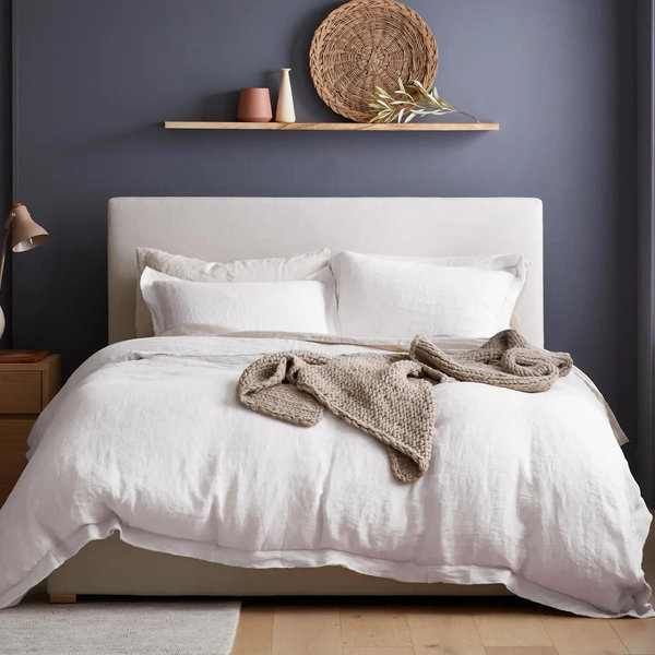 European Linen Double Flange Duvet Cover Set - White