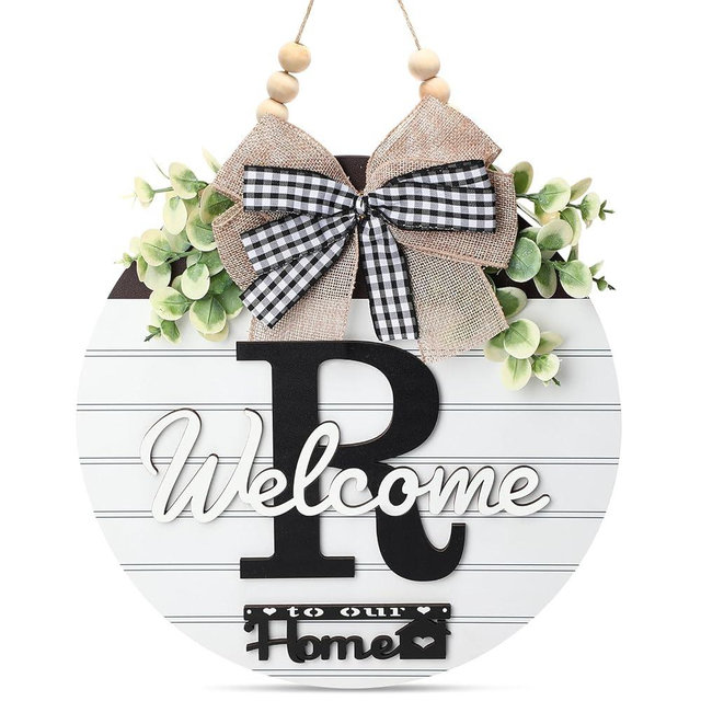 3D Welcome Sign for Front Door，Last Name Signs for Home,Personalized Home Decor，Initial Door Decorations Hanging，Monogram Front Door Wreaths，Farmhouse Wall Decor(Letter R)