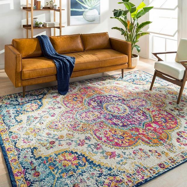 Livabliss Romaine Vintage Medallion Area Rug, 6'7" Square, Orange