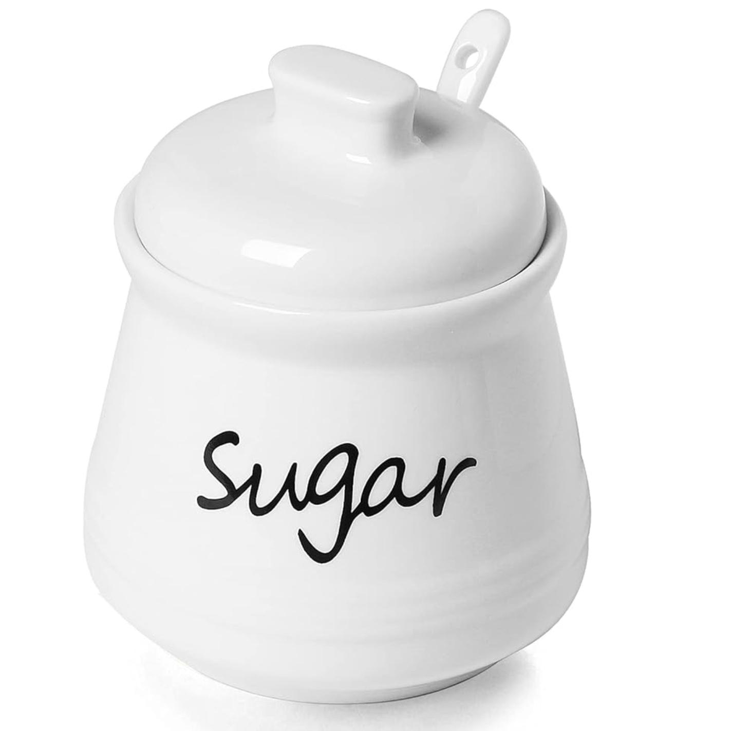 ONTUBE Ceramic Sugar Bowl with Lid and Spoon 12oz (White)
