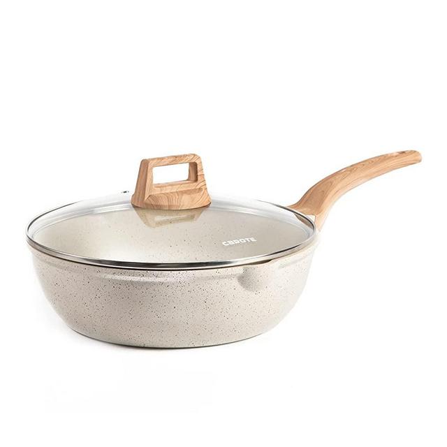 Carote 6.5-Quart Nonstick Saute Pan with Helper Handle, Deep Skillet with Cover, Non-Stick Jumbo Cooker Granite Coating from Switzerland,12.5 inch(white)