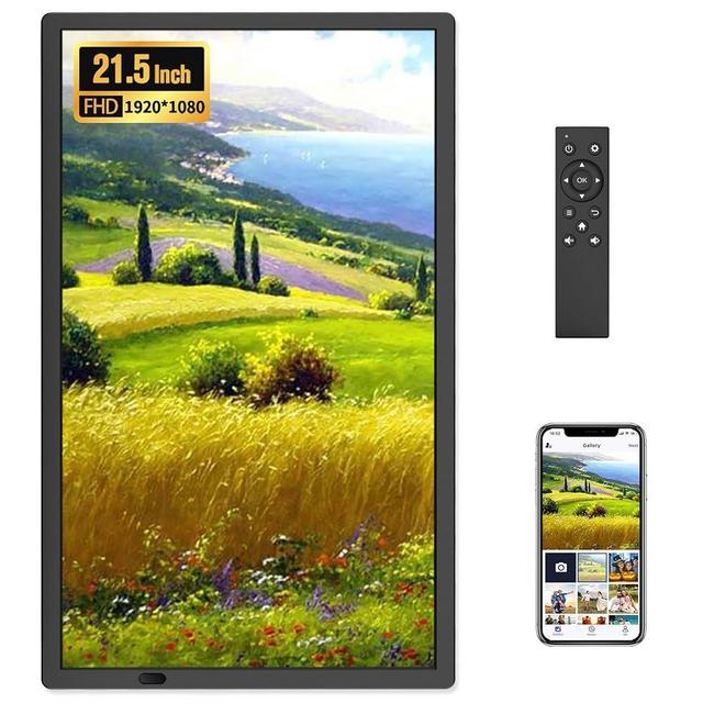 FANGOR 21.5" Large Digital Picture Frame, WiFi Photo Frame 1920x1080 FHD IPS Display with Remote Control, 32GB Auto-Rotate, Wall Mounted, Share Photos/Videos Via Uhale App/USB/SD (No Touch Screen)