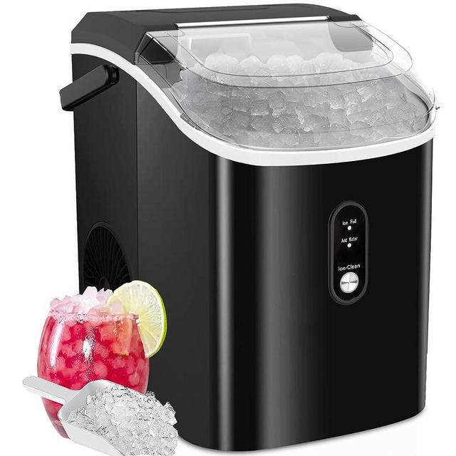 Kndko Nugget Ice Maker with Handle,33lbs/Day,1.5 Hour a Basket, Self-Cleaning, One-Click Design, Portable Ice Maker Nugget for Party Bar Home,Black Basic