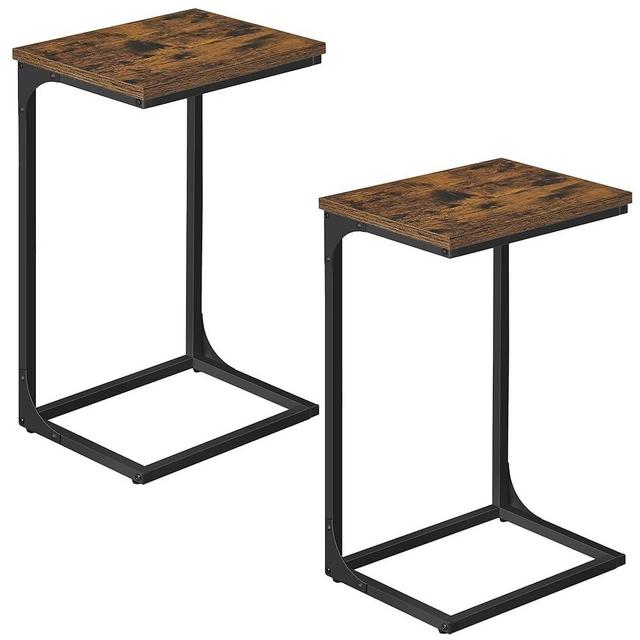 VASAGLE C-Shaped End Table, Set of 2, Side Table for Sofa, Couch Table with Metal Frame, Small TV Tray Table for Living Room, Bedroom, Rustic Brown and Black