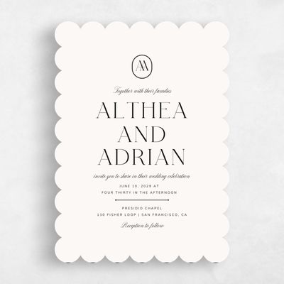 Beige Scalloped Wedding Invitation - Conrad Type