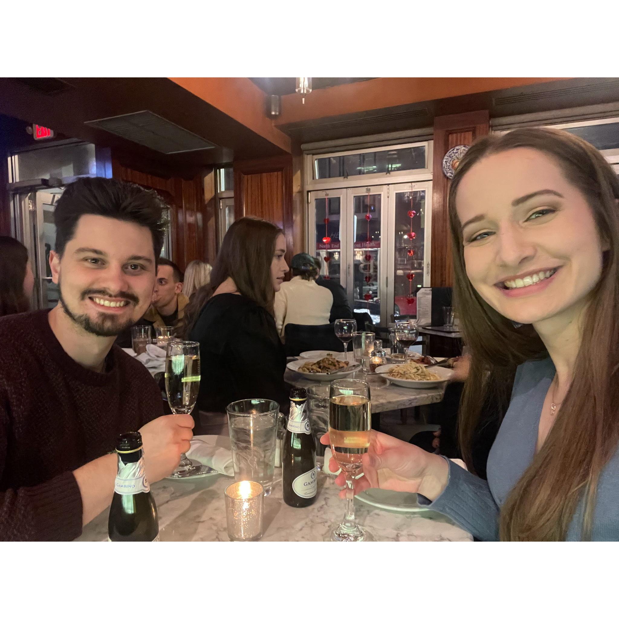 Our celebration date just after getting engaged. Champagne and all!