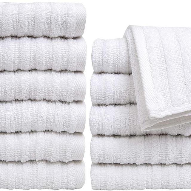 Pleasant Home Washcloths Set - 12 Pack (12” x 12”) – 488 GSM- 100% Ring Spun Cotton Wash Cloth - Super Soft and Highly Absorbent Face Towels (White, Striped Design)